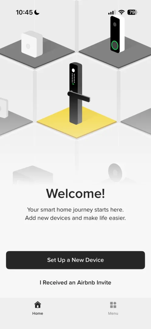 Application Yale Home écran accueil configuration Yale Linus L2 Lite avec option invitation Airbnb