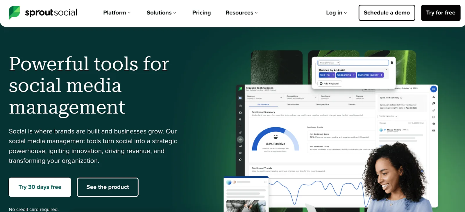 Dashboard Sprout Social pour gestion réseaux sociaux