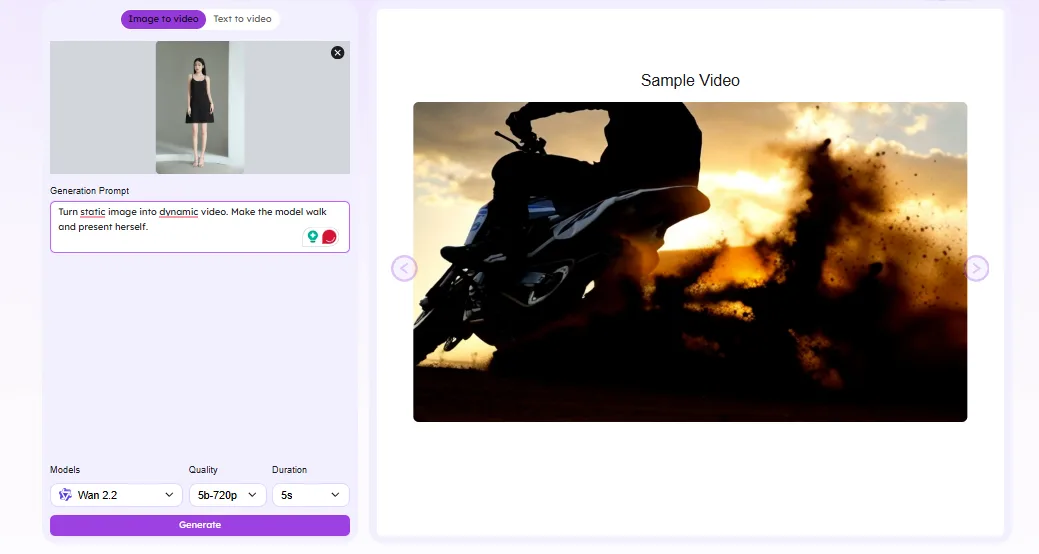 Interface EaseMate AI avec modèle Wan 2.2