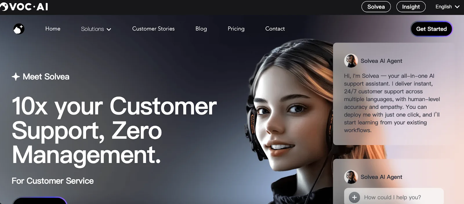 Interface Solvea avec agent IA conversationnel