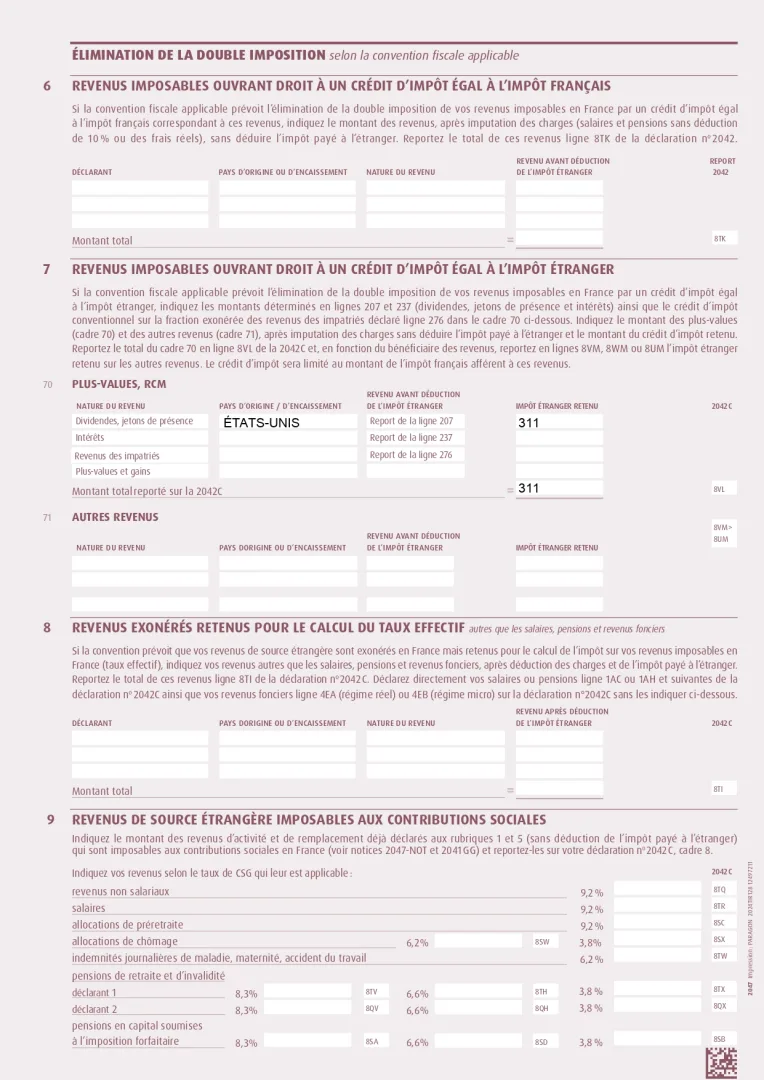 Case 8PL formulaire 2047