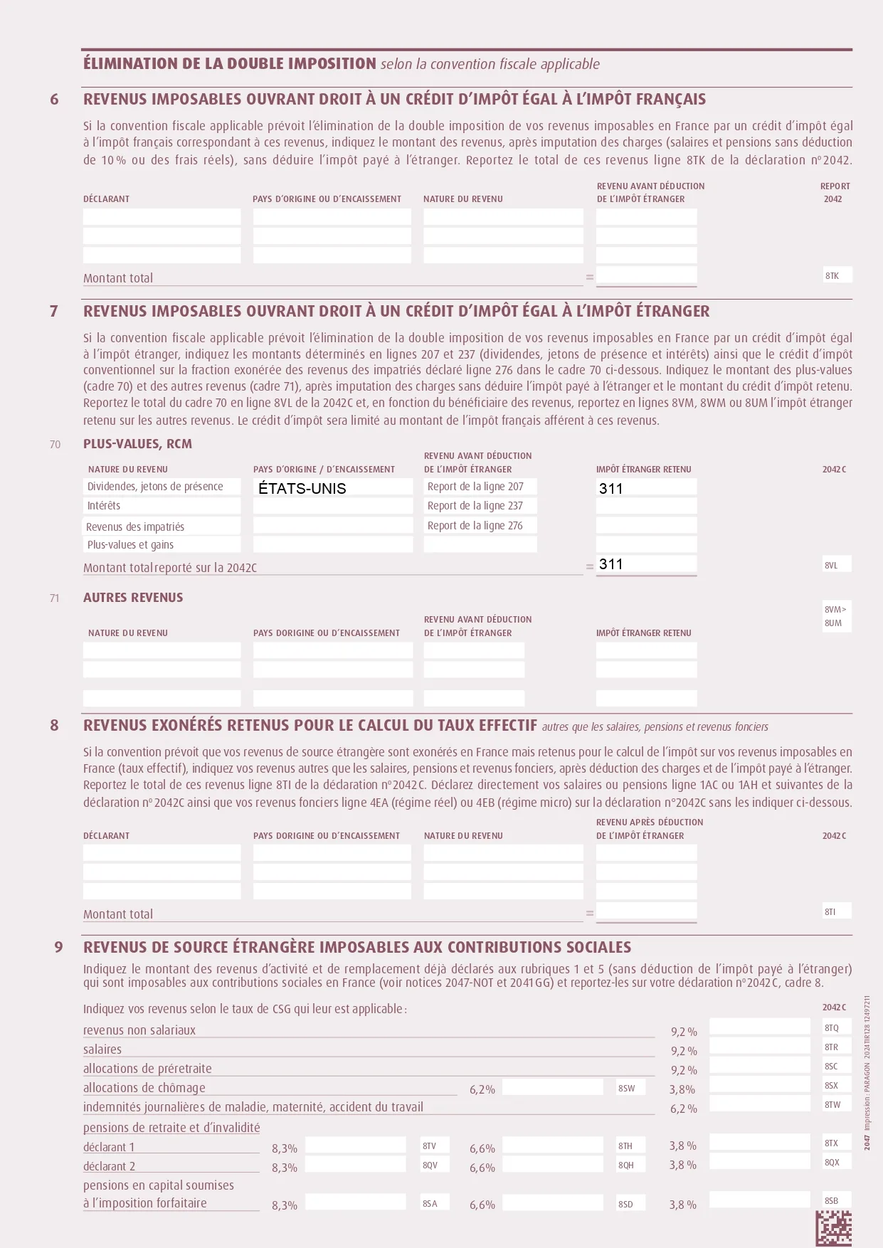 Case 8PL formulaire 2047