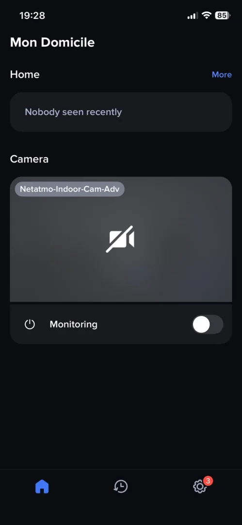 Accueil application caméra intérieure Advance 