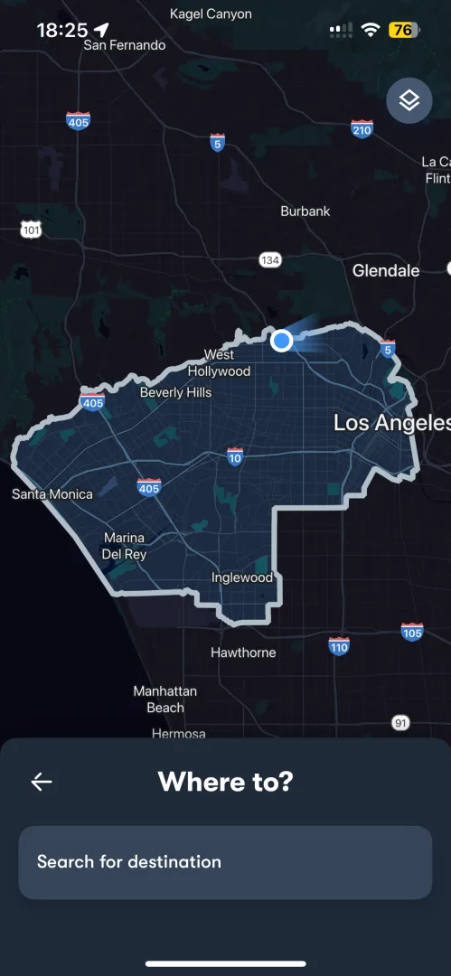 Carte complète de la zone de service à Los Angeles