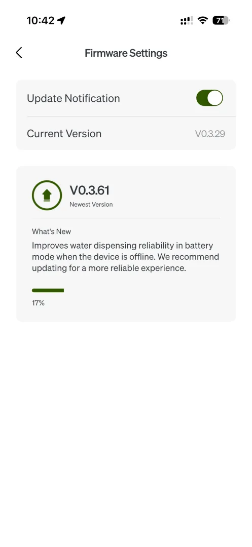 Application Petlibro : mise à jour du firmware à 17 %