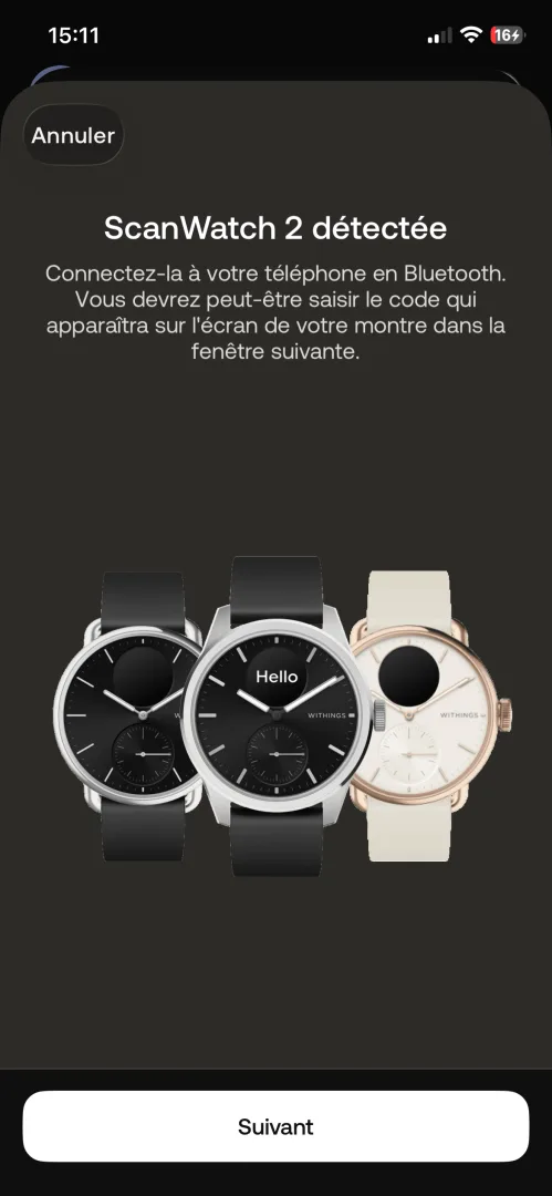 Withings Health Mate processus configuration initiale iPhone