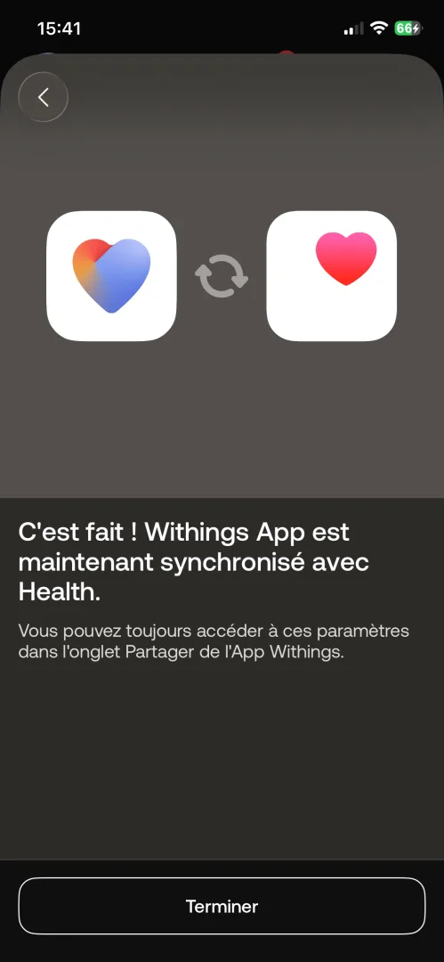 Autorisation synchronisation Withings Apple Health iPhone