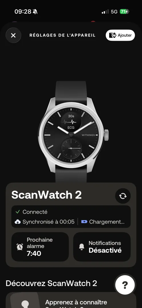 withings scanwatch 2 synchronisé en chargement