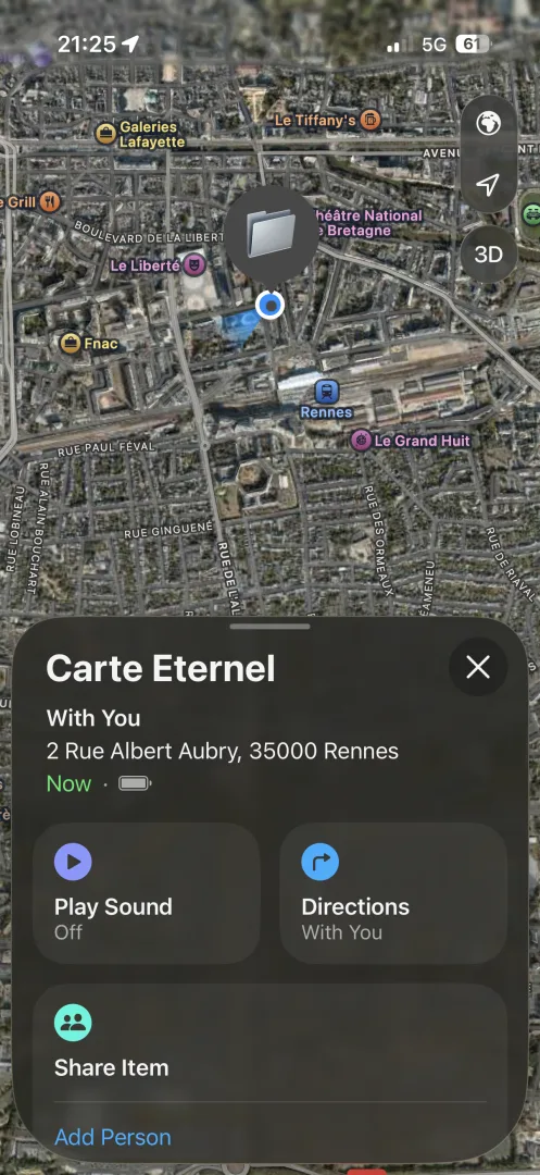 carte eternel dans Find My