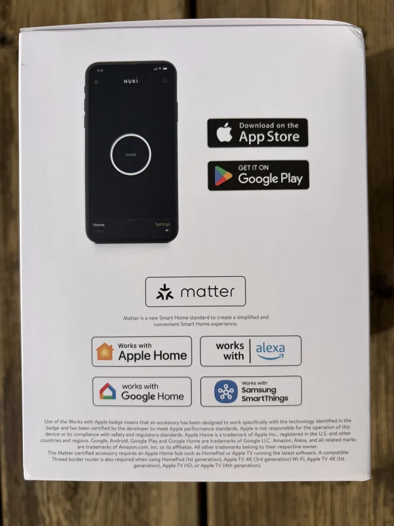 dos boîte nuki smart lock ultra avec compatibilité Apple Home, Alexa, Google Home, Samsung SmartThings