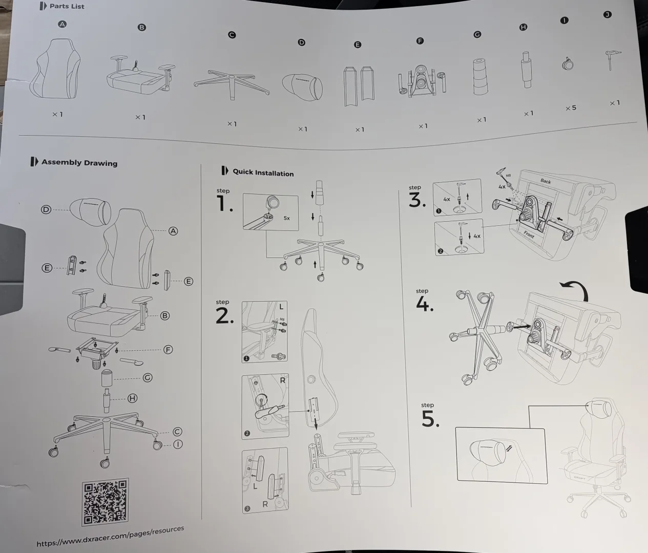 notice d'assemblage entière DXRacer Craft