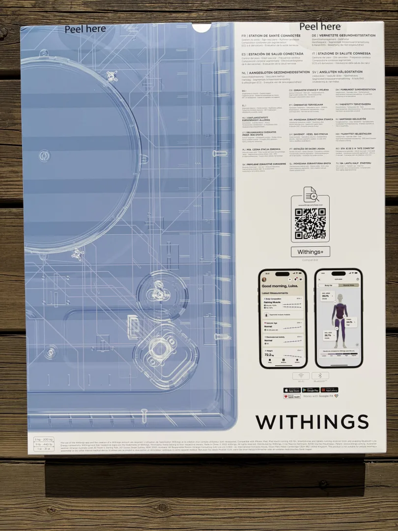 Dos de la boîte withings body scan avec caractéristiques