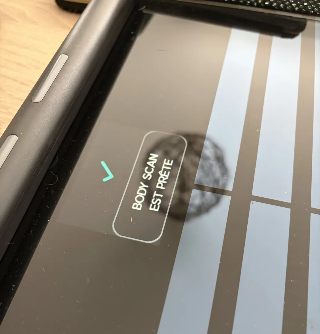Écran de la balance : "Body Scan est prête"