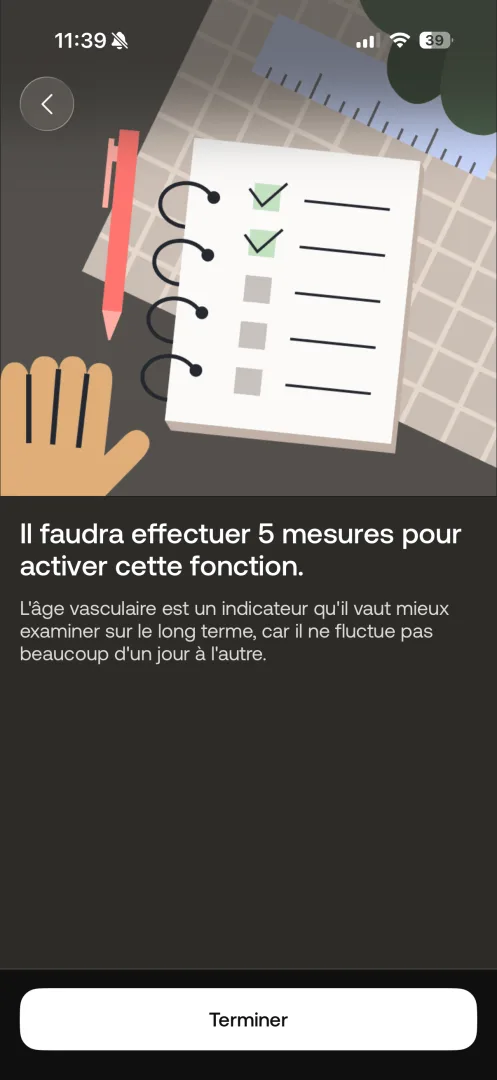 L'âge vasculaire nécessite 5 mesures pour s'activer