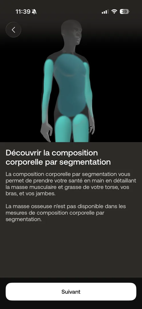 Vue 3D de la composition corporelle par segmentation dans l'app