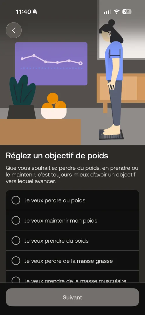 Réglage de l'objectif de poids : choix du type d'objectif