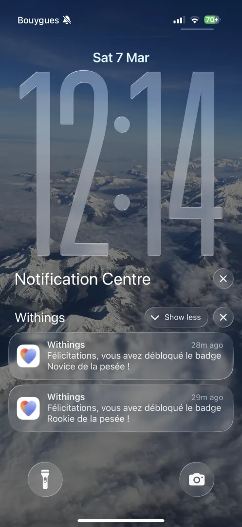 Notifications iPhone : badges Withings débloqués après les premières pesées
