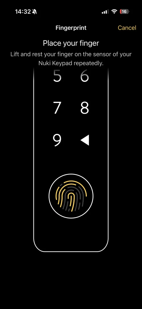 Application Nuki scan empreinte digitale en cours Keypad 2 NFC