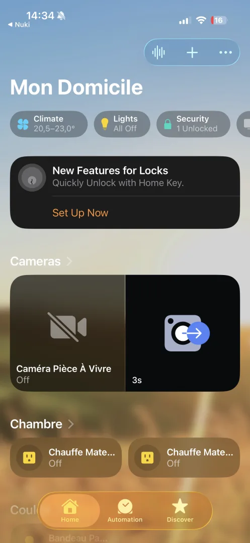 Apple Home notification nouvelles fonctionnalités Home Key serrure Nuki