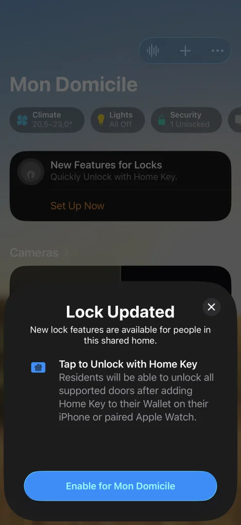 Apple Home notification Lock Updated Tap to Unlock Home Key Nuki