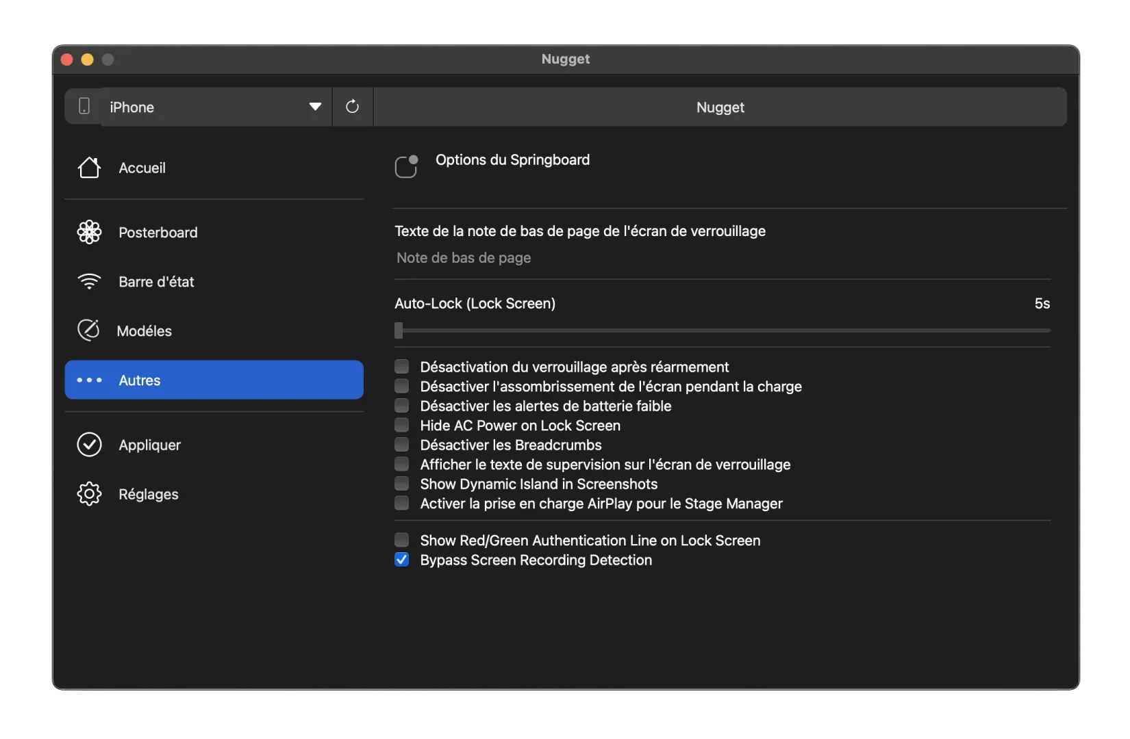 Comment désactiver la détection d'enregistrement d'écran sur iPhone avec Nugget