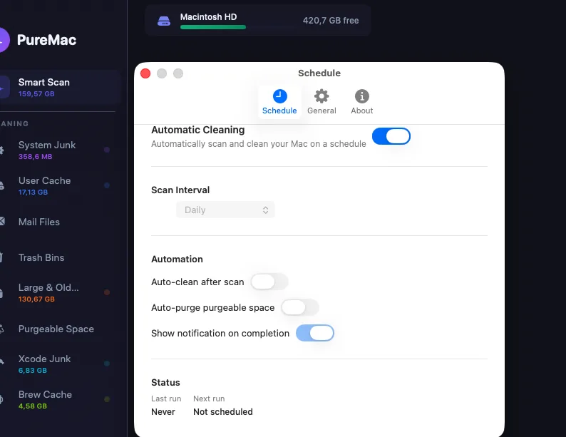 PureMac planification schedule