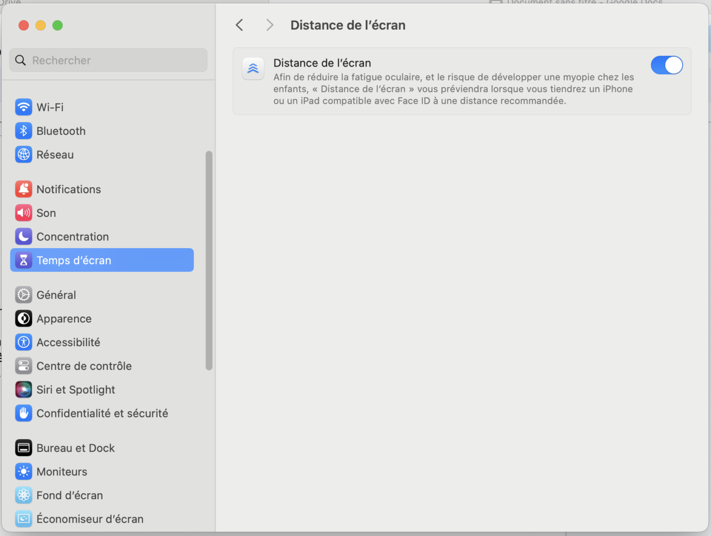 apple paramètres distance de l'écran