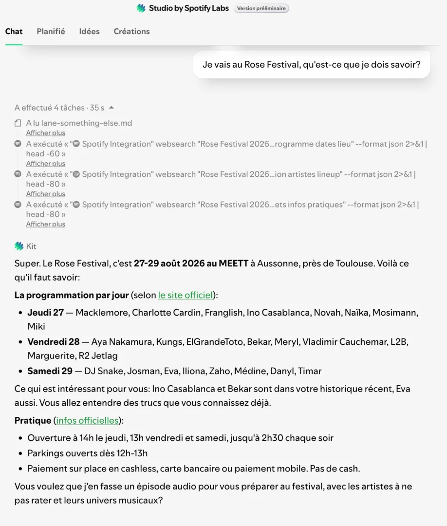 question sur le rose festival sur Studio by Spotify Labs