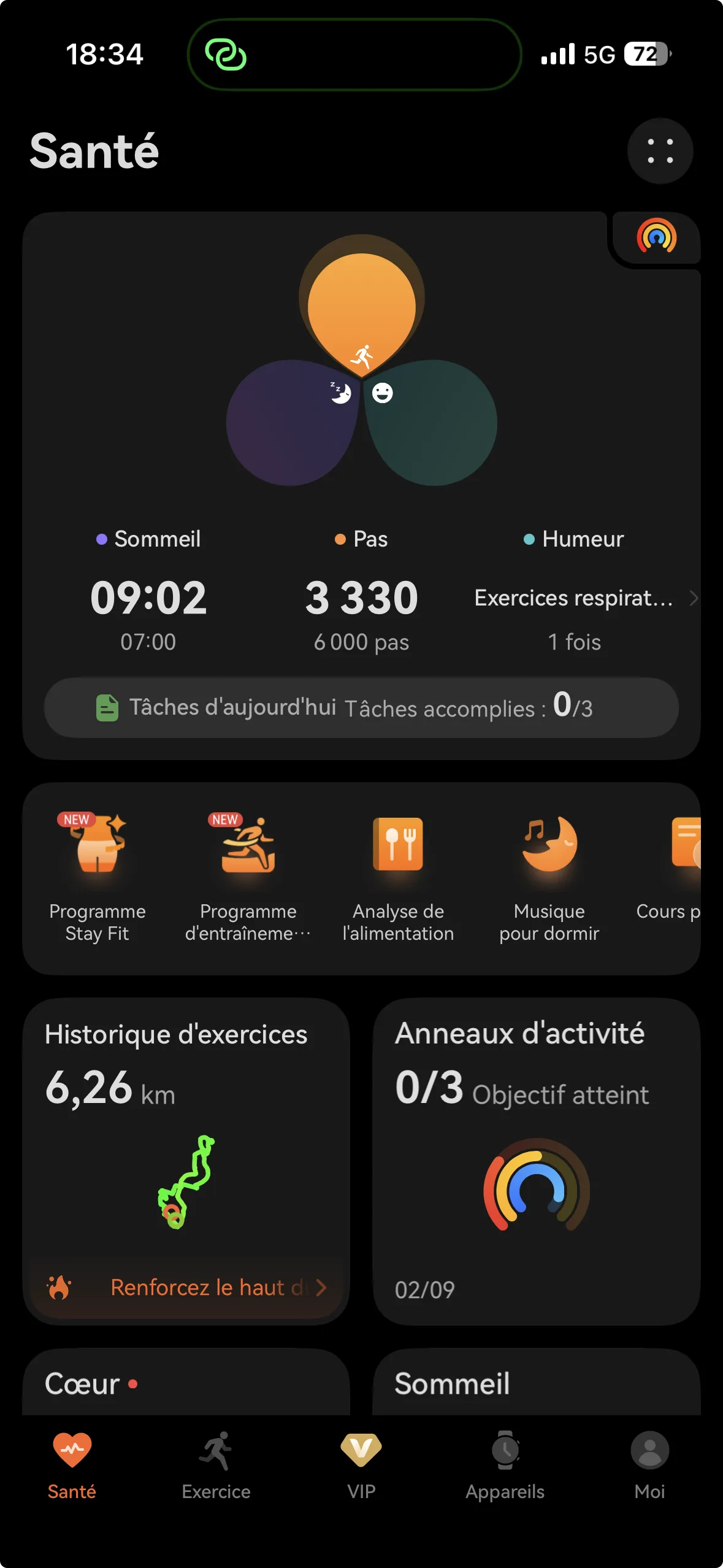 écran d'accueil huawei health