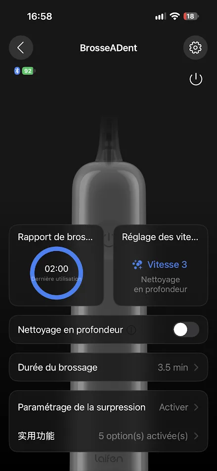 application de la brosse connectée laifen wave pro