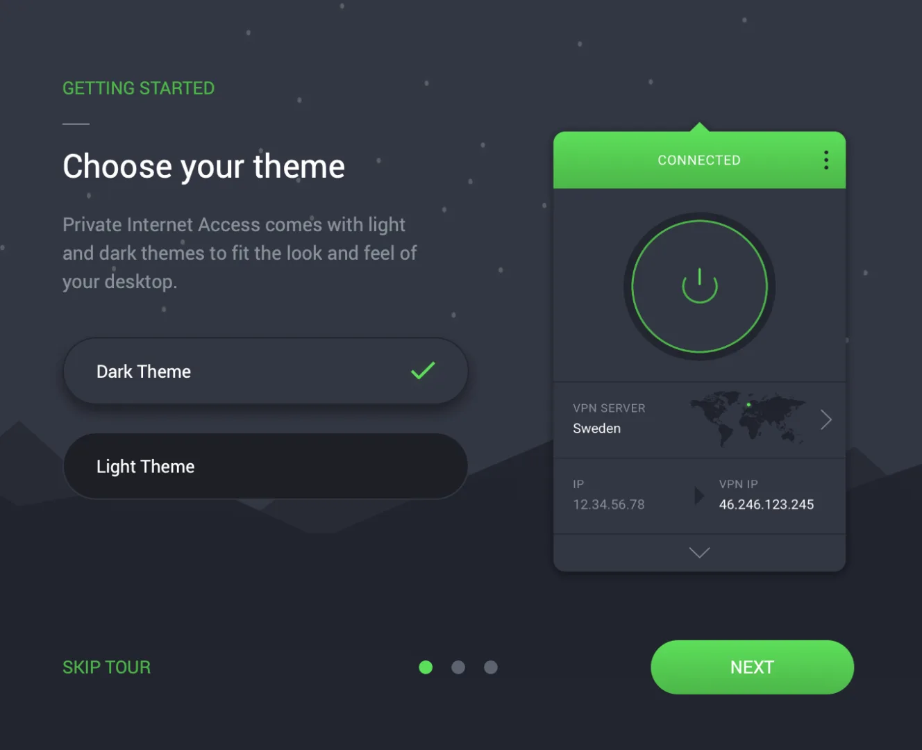 PIA theme dark mode