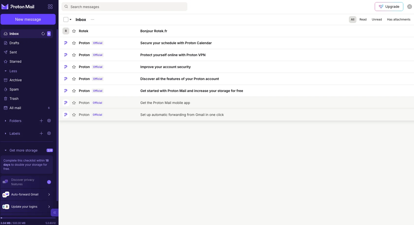 Interface Proton Mail
