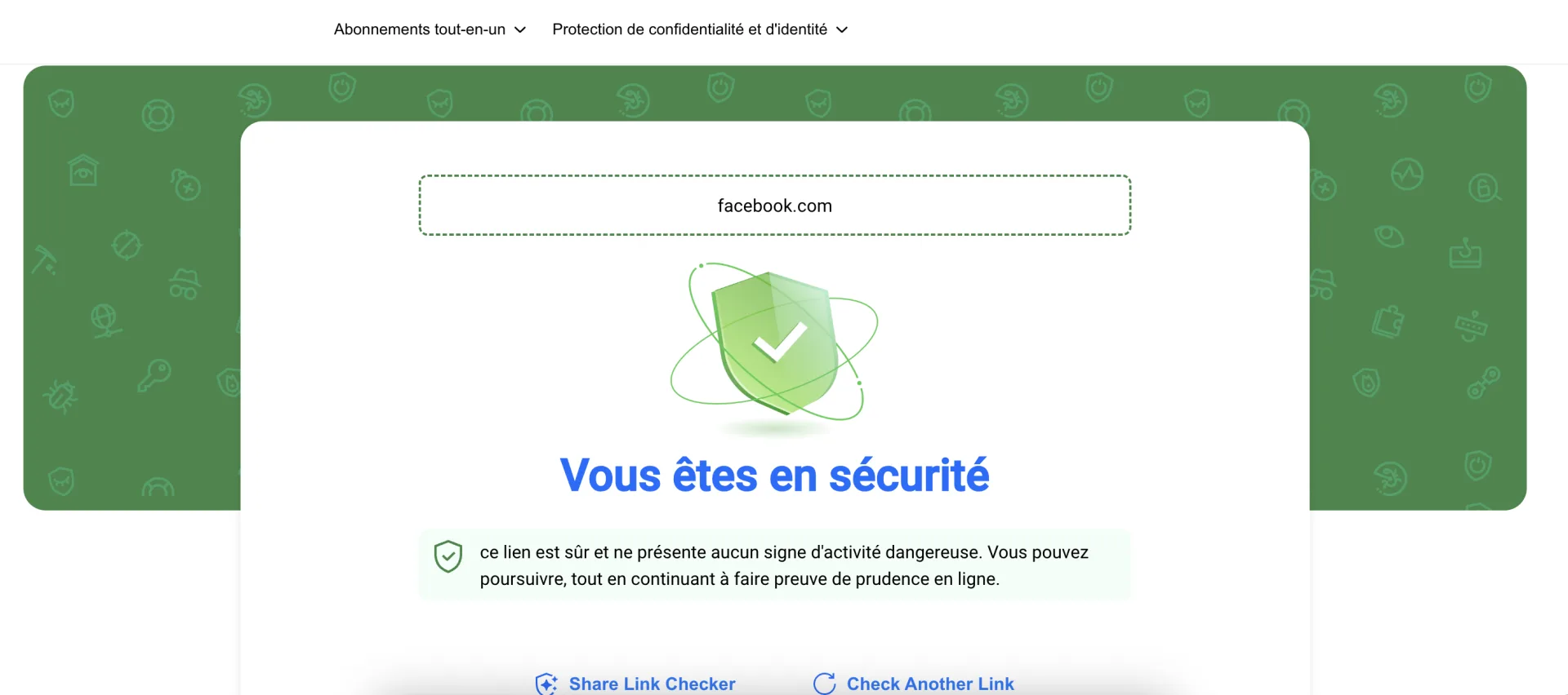 vérification lien facebook