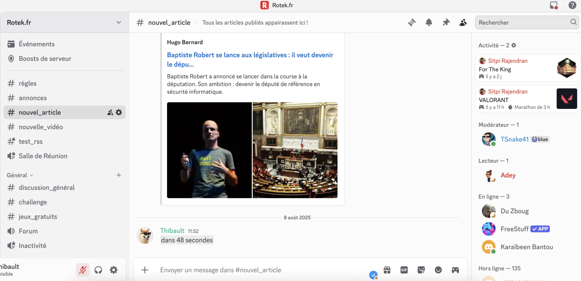 Exemple de Coutdown Discord sur le serveur rotek.fr