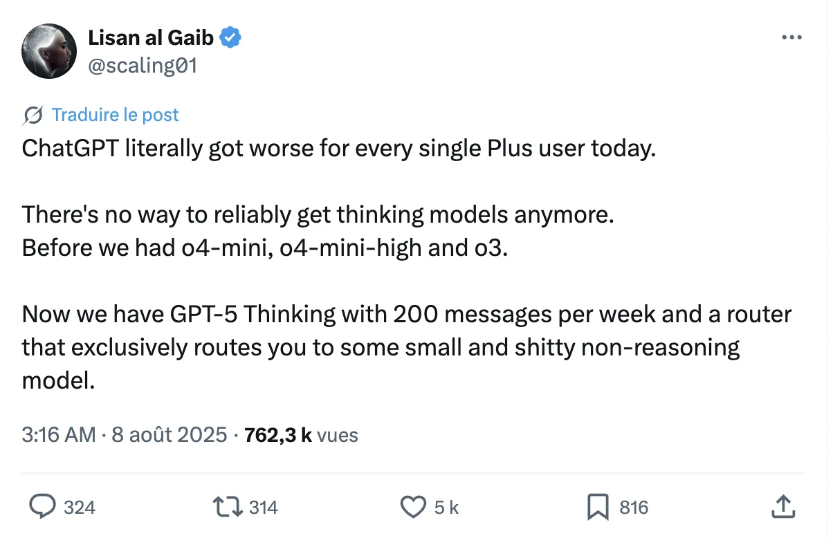 Mécontentement sur X (Twitter) d'un utilisateur