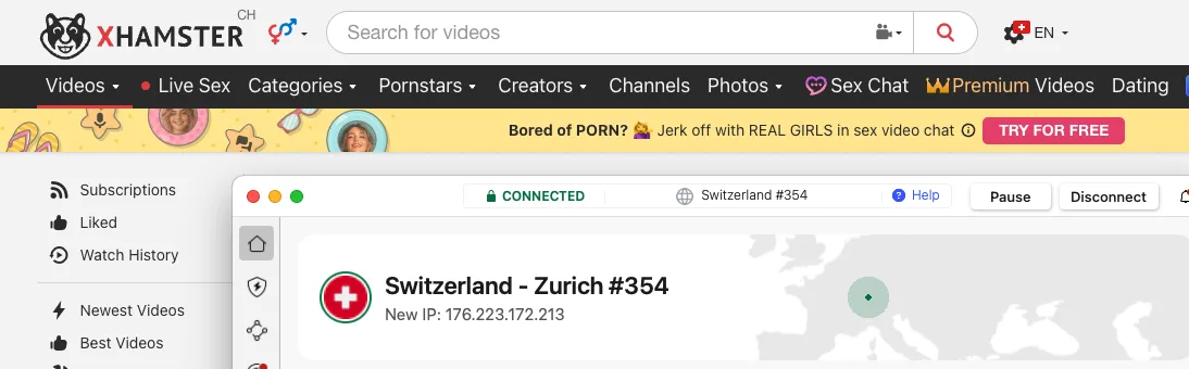 xhamster débloqué avec NordVPN en Suisse