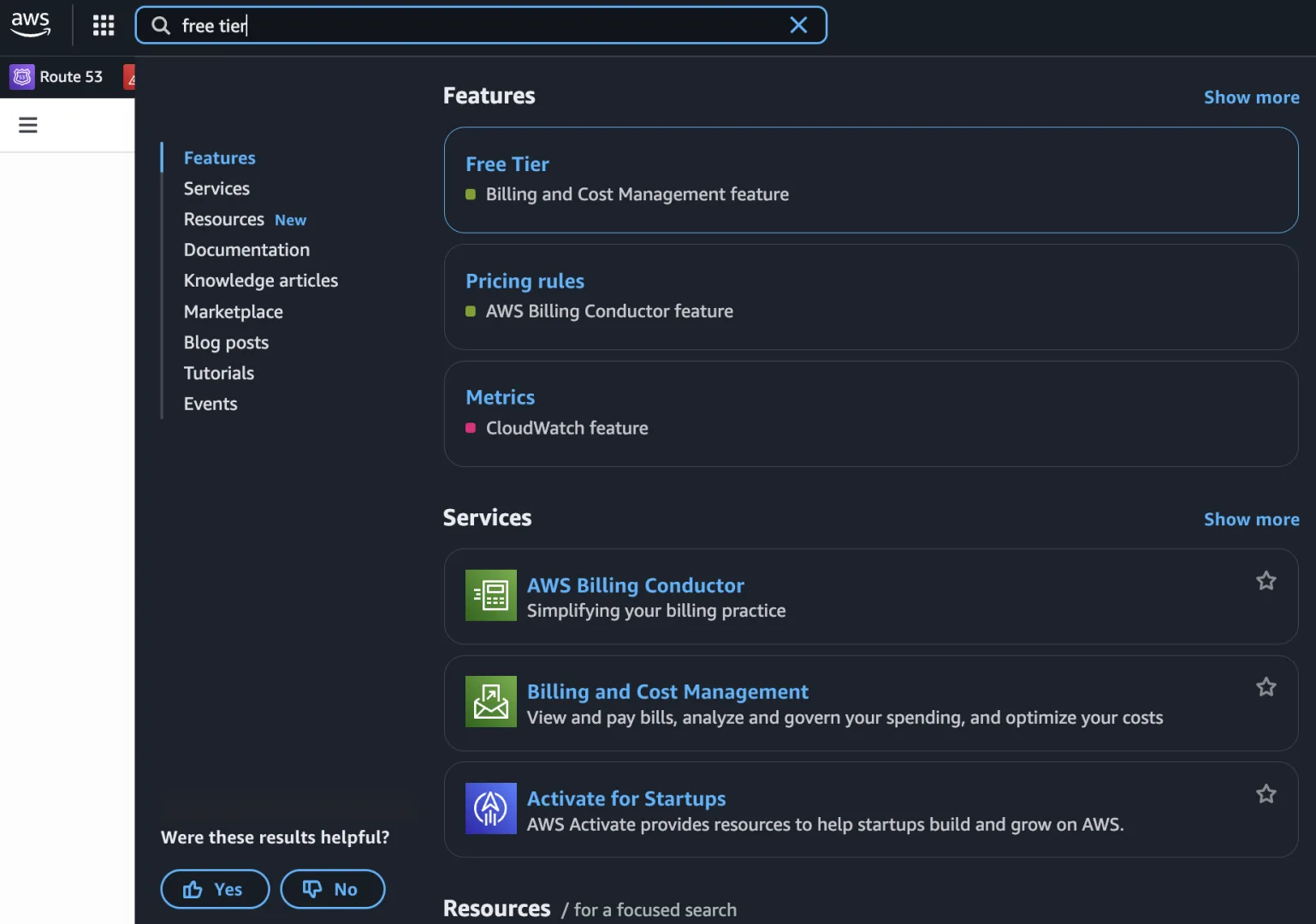 aws free tier recherche console