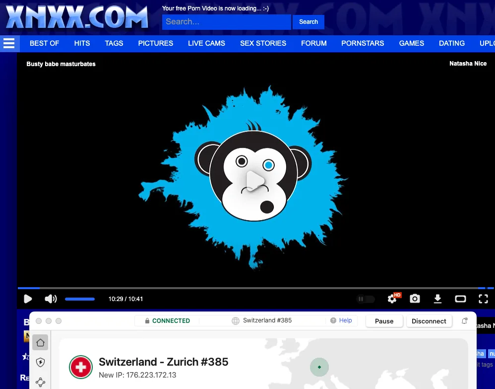 XNXX débloqué avec connexion Suisse NordVPN