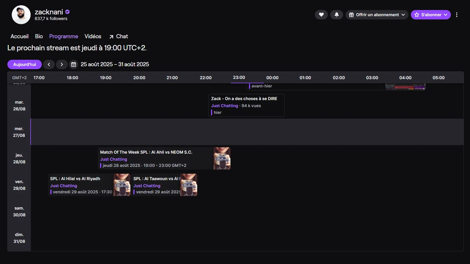 programmation twitch Zack Nani Saudi Pro League