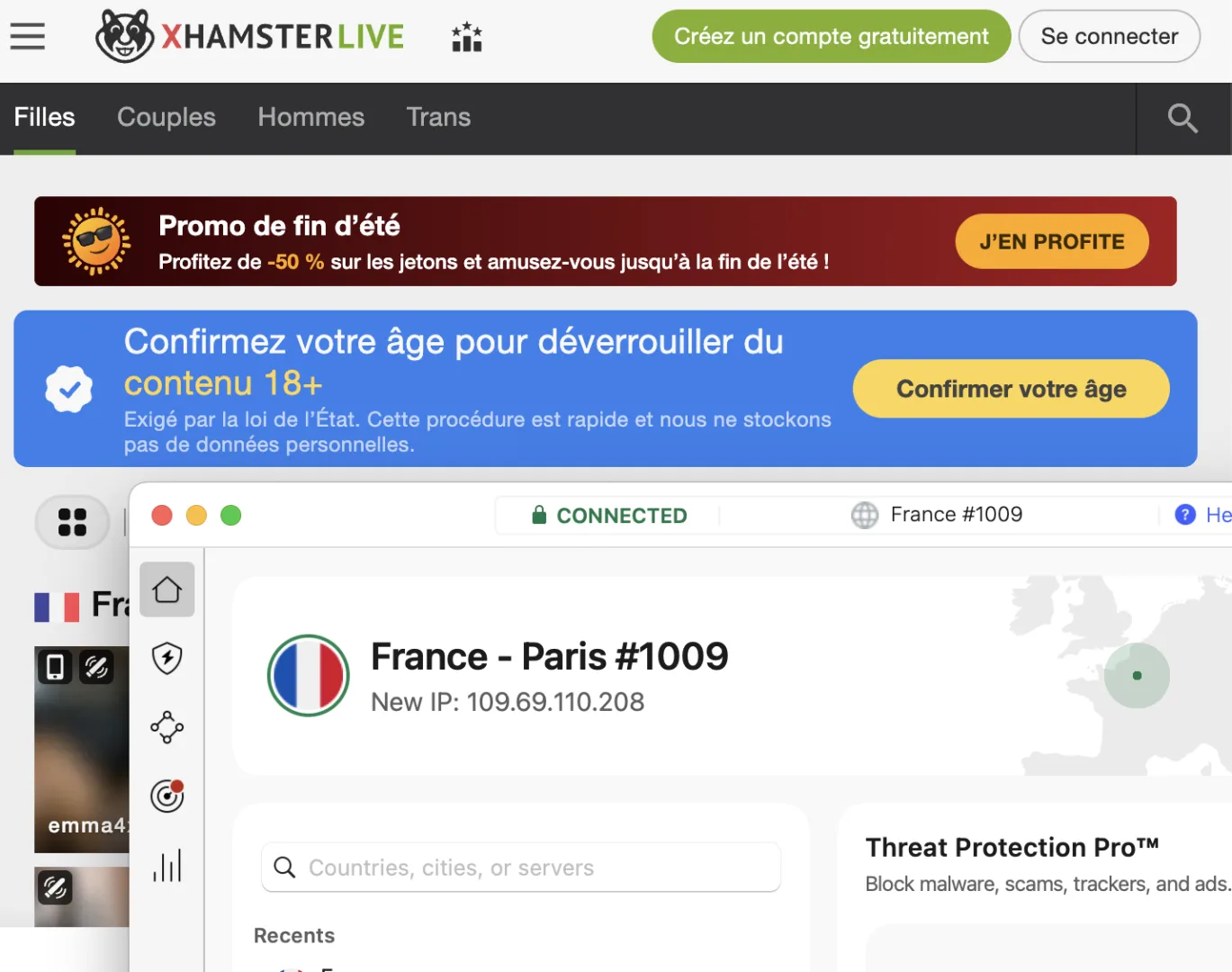 xHamsterLive bloqué avec connexion en France
