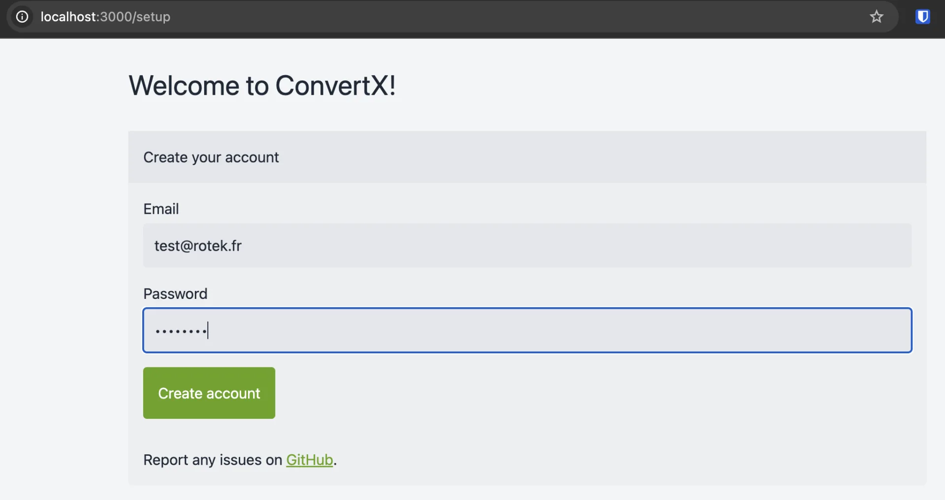 création compte en local self host convertx