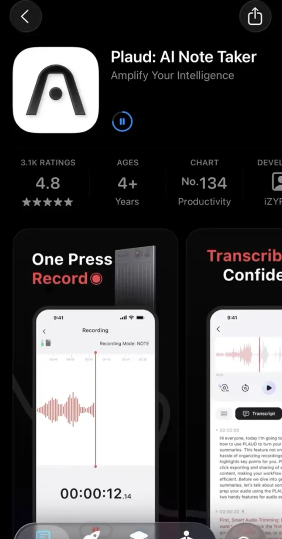 Installation de l'application Plaud:AI Note Taker