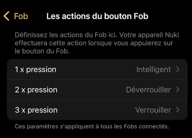 double ou triple pression Nuki Fob