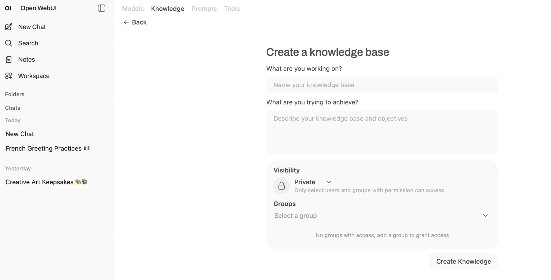 Créer une base de connaissance Open WebUI