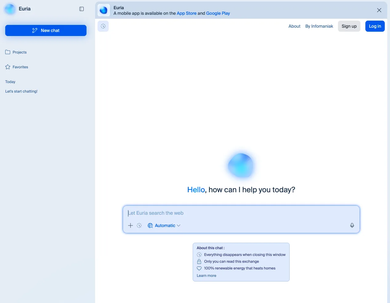 apercu Euria assistant de Informaniak