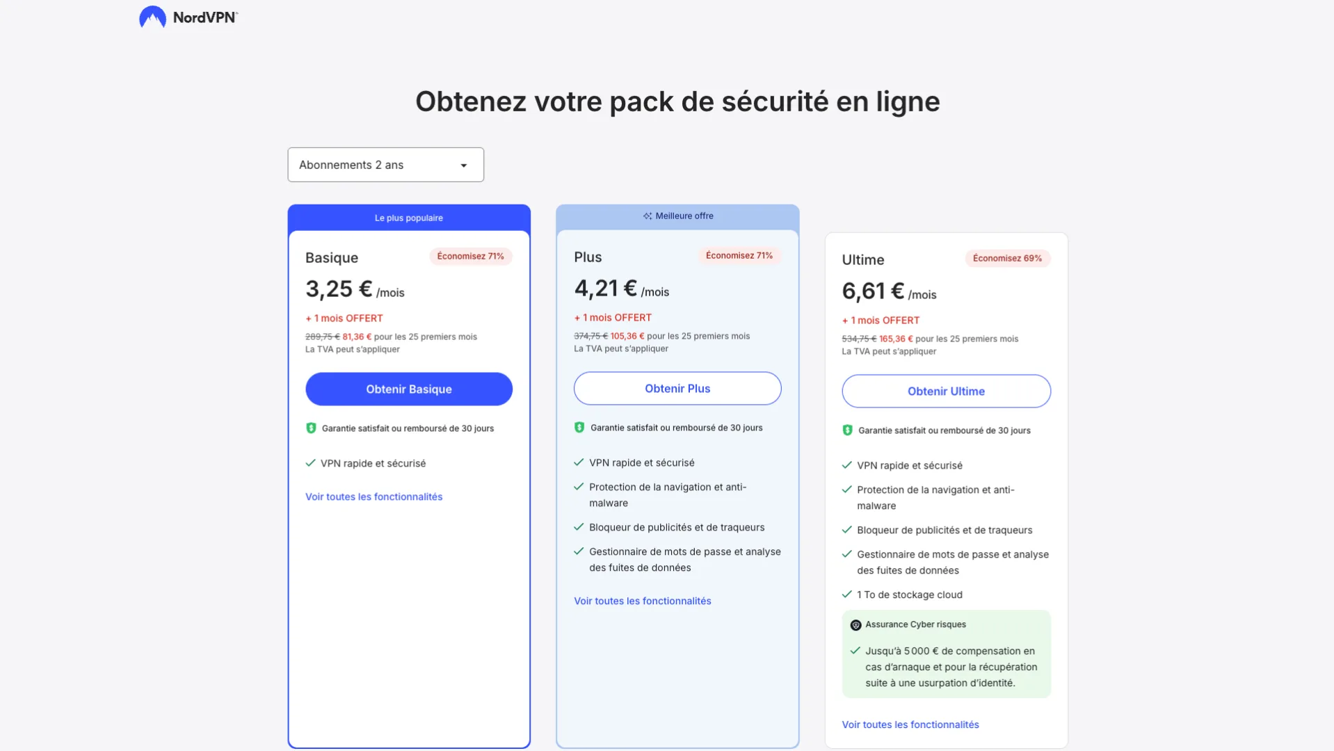 soldes NordVPN tableau détaillé comparatif formules