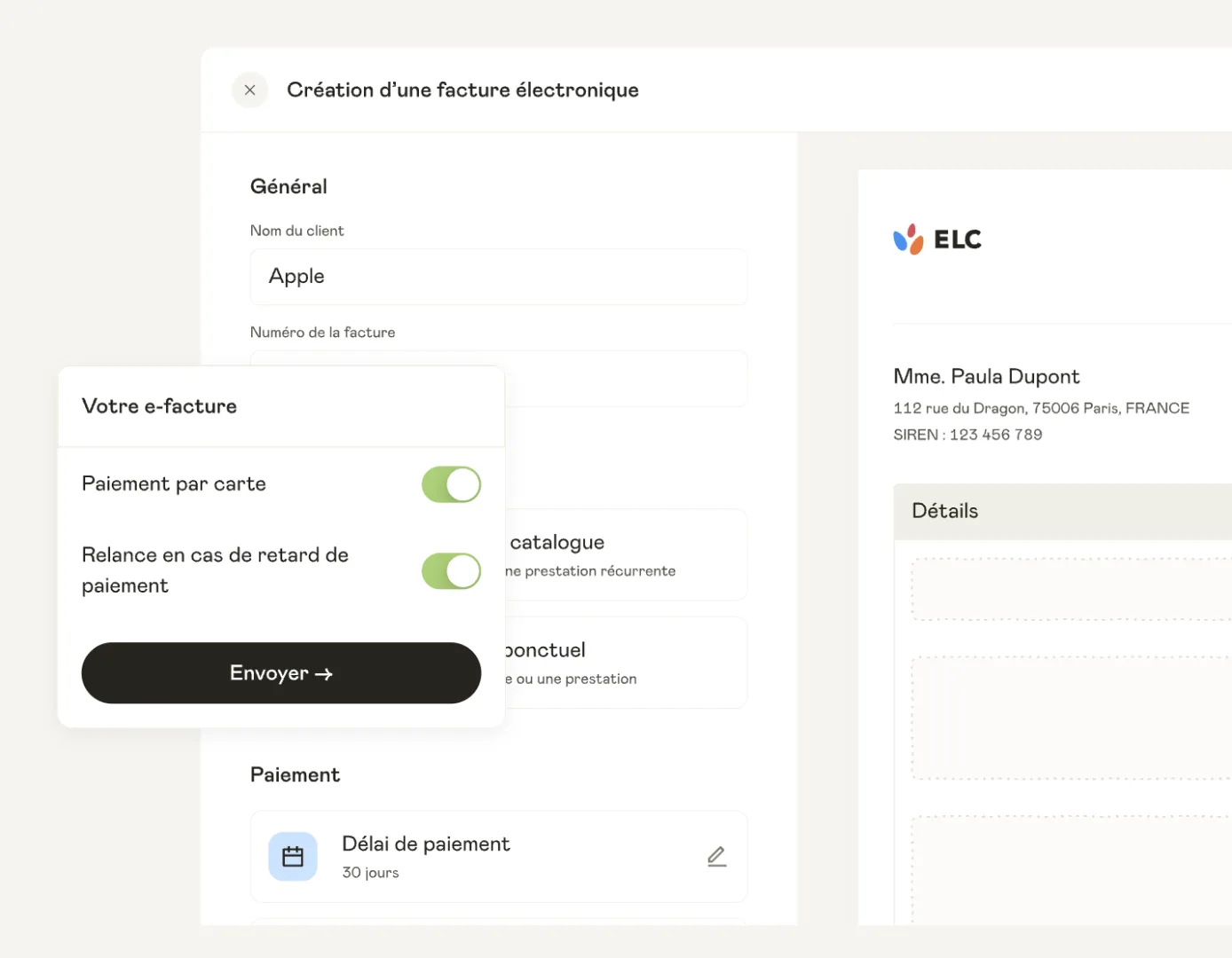 Facturation avec Shine et logo entreprise