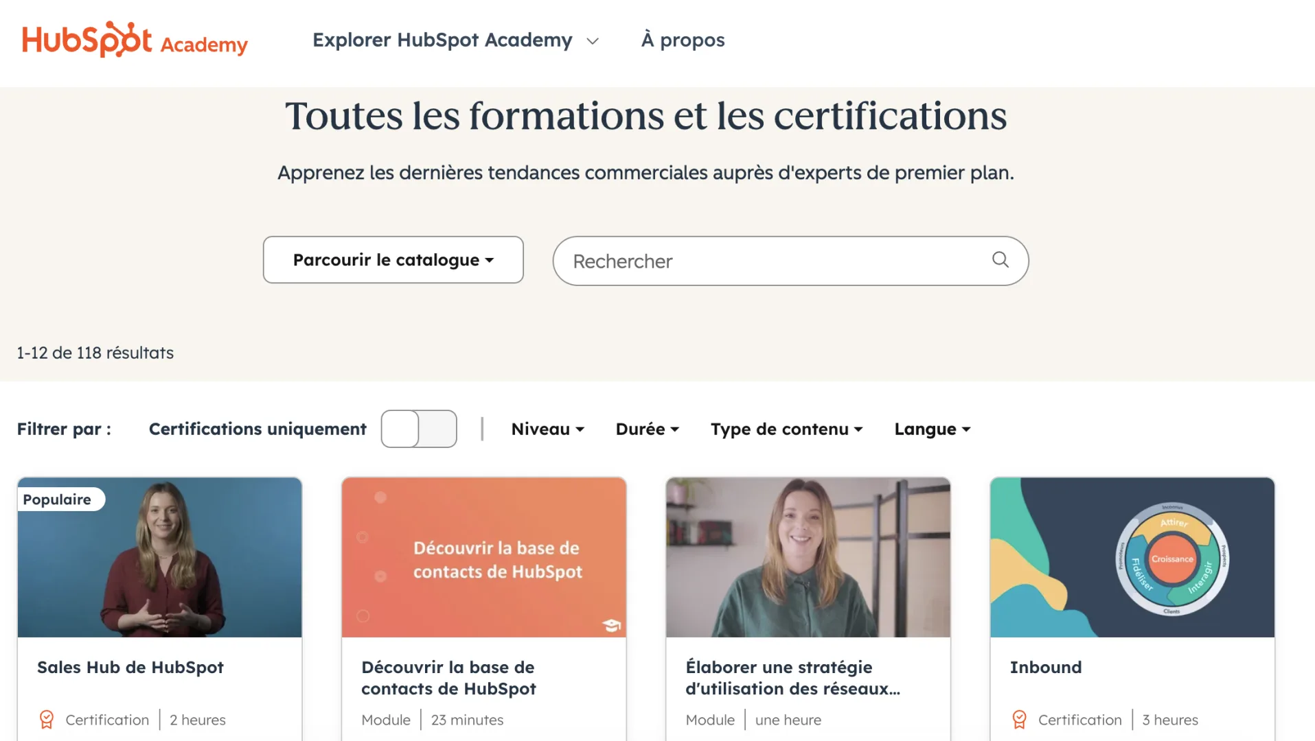 formations et certifications Hubspot Academy