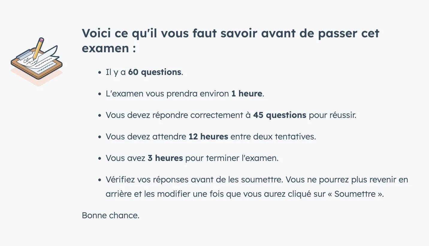 conditions examen Hubspot