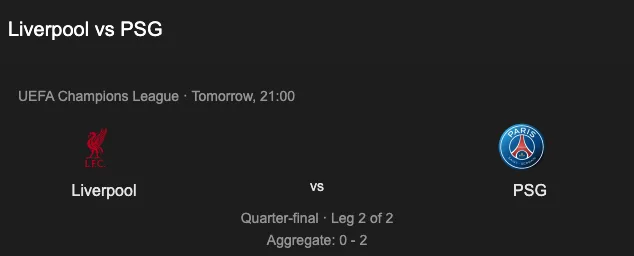 match retour Liverpool - PSG